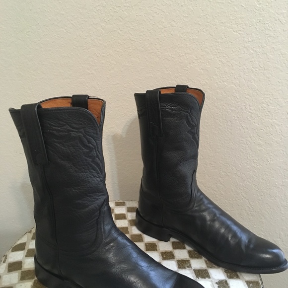 BLACK LUCCHESE WESTERN COWBOY ROPER BOOTS 8 D - Picture 3 of 6
